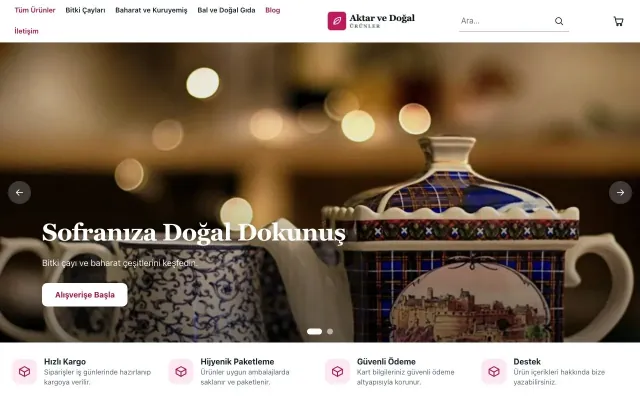 Aktar ve Doğal Ürünler için Butik Mavi Pembe – Aktar ve Doğal Ürünler E-ticaret Sitesi ana sayfa görünümü
