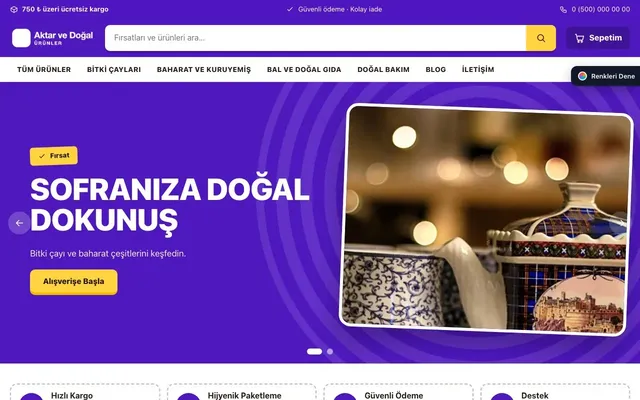 Aktar ve Doğal Ürünler için Kampanya Kahve Mor – Aktar ve Doğal Ürünler E-ticaret Sitesi ana sayfa görünümü