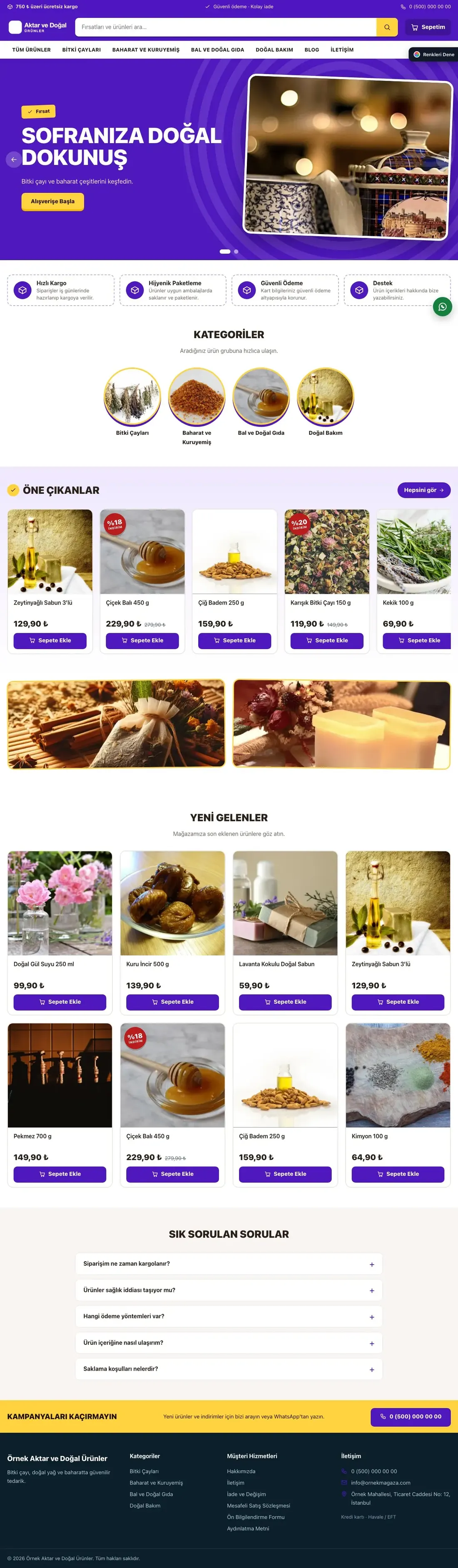 Aktar ve Doğal Ürünler için Kampanya Kahve Mor – Aktar ve Doğal Ürünler E-ticaret Sitesi ana sayfa görünümü
