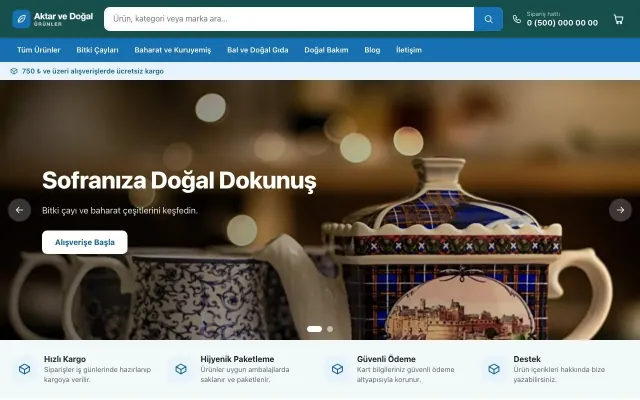 Aktar ve Doğal Ürünler için Market Petrol Mavi – Aktar ve Doğal Ürünler E-ticaret Sitesi ana sayfa görünümü