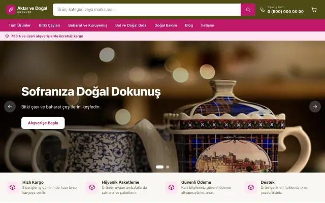 Aktar ve Doğal Ürünler için Market Zeytin Pembe – Aktar ve Doğal Ürünler E-ticaret Sitesi ana sayfa görünümü