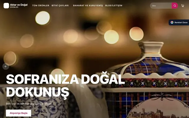 Aktar ve Doğal Ürünler için Sahne Mavi Pembe – Aktar ve Doğal Ürünler E-ticaret Sitesi ana sayfa görünümü