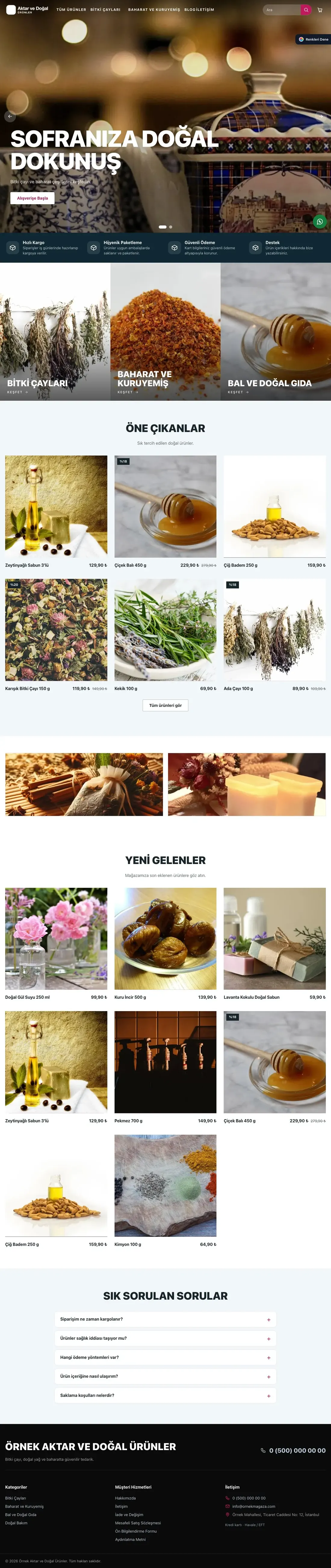 Aktar ve Doğal Ürünler için Sahne Mavi Pembe – Aktar ve Doğal Ürünler E-ticaret Sitesi ana sayfa görünümü