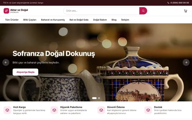 Aktar ve Doğal Ürünler için Vitrin Bordo Pembe – Aktar ve Doğal Ürünler E-ticaret Sitesi ana sayfa görünümü