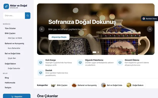 Aktar ve Doğal Ürünler için Yan Menü Lacivert Mavi – Aktar ve Doğal Ürünler E-ticaret Sitesi ana sayfa görünümü