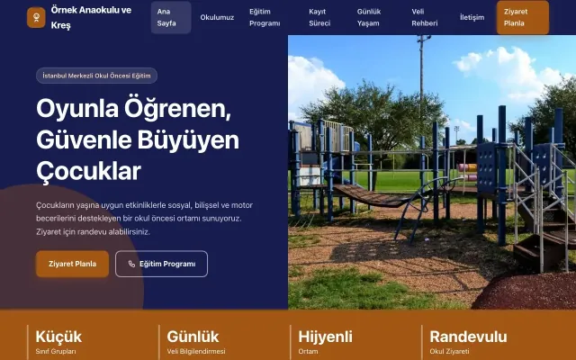 Anaokulu için Blok Lacivert Turuncu – Anaokulu Web Sitesi ana sayfa görünümü