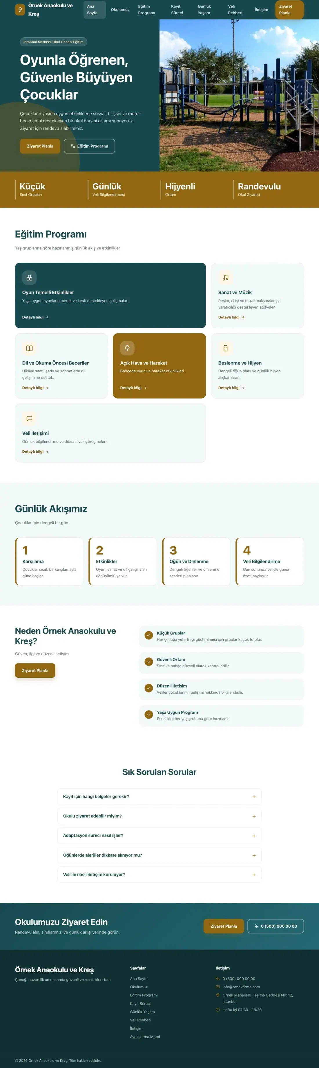 Anaokulu için Blok Petrol Amber – Anaokulu Web Sitesi ana sayfa görünümü
