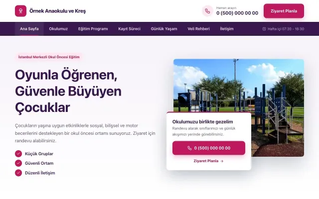 Anaokulu için Bölünmüş Mor Pembe – Anaokulu Web Sitesi ana sayfa görünümü