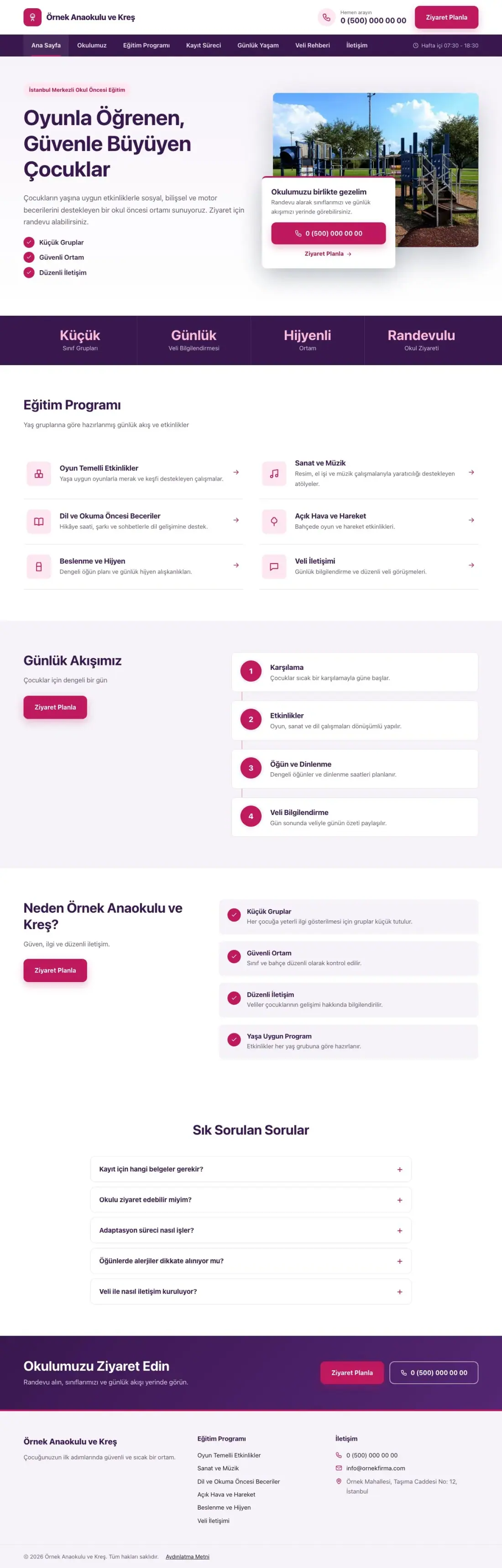 Anaokulu için Bölünmüş Mor Pembe – Anaokulu Web Sitesi ana sayfa görünümü