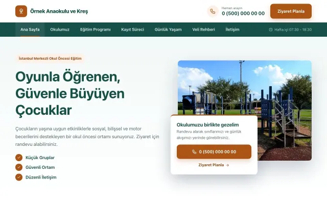 Anaokulu için Bölünmüş Petrol Turuncu – Anaokulu Web Sitesi ana sayfa görünümü