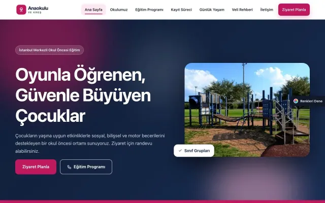 Anaokulu için Hareketli Mavi Pembe – Anaokulu Web Sitesi ana sayfa görünümü