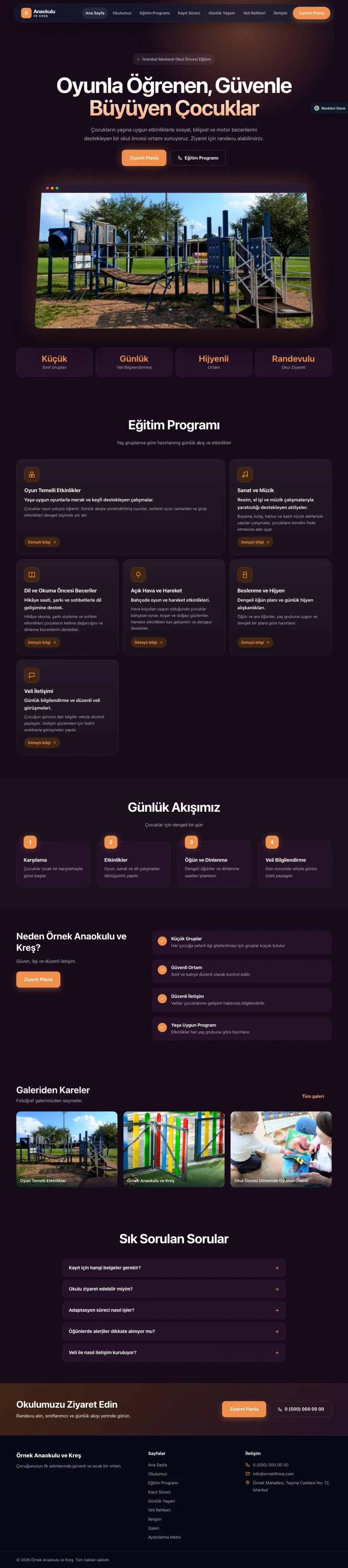 Anaokulu için Koyu Modern Mor Turuncu – Anaokulu Web Sitesi ana sayfa görünümü