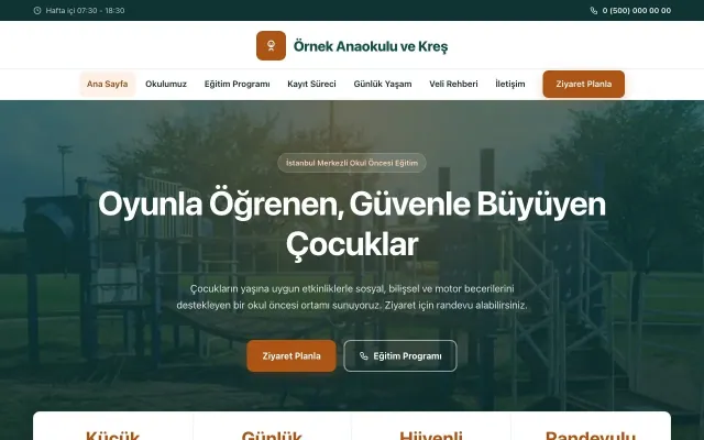 Anaokulu için Merkez Petrol Turuncu – Anaokulu Web Sitesi ana sayfa görünümü