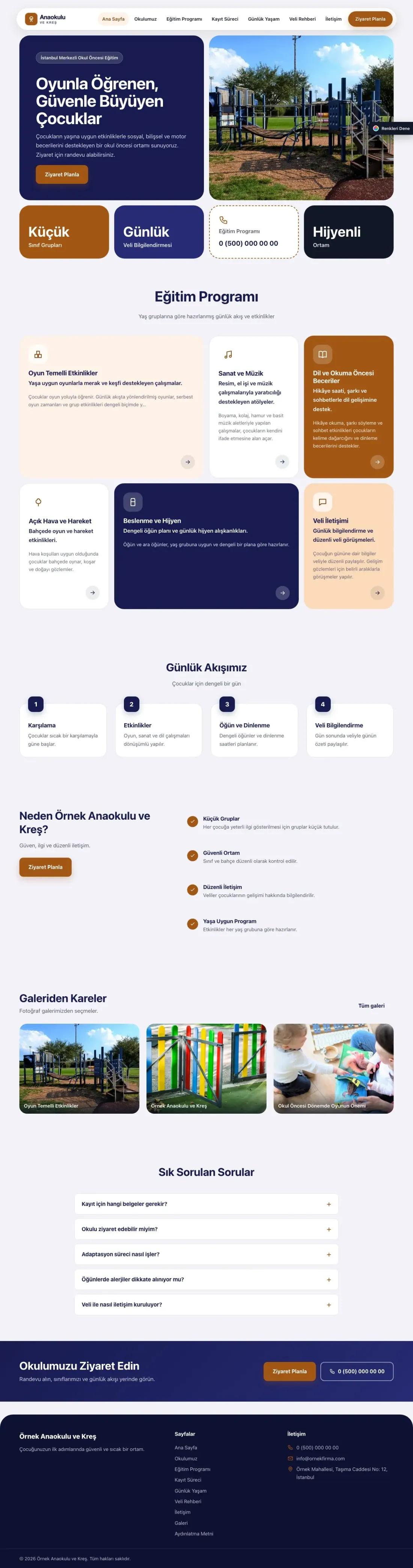 Anaokulu için Mozaik Lacivert Turuncu – Anaokulu Web Sitesi ana sayfa görünümü