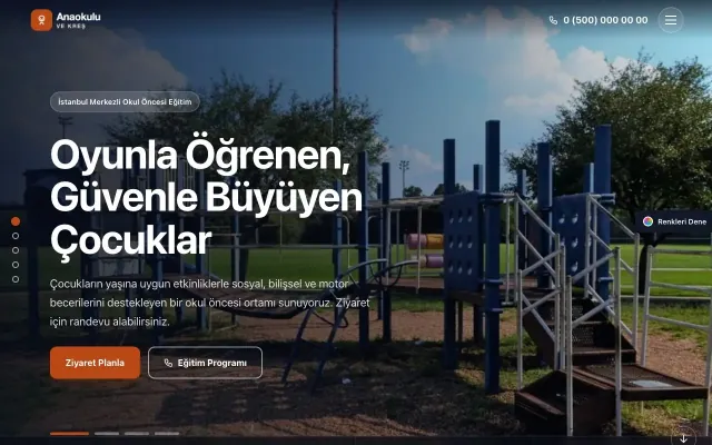Anaokulu için Tam Ekran Lacivert Turuncu – Anaokulu Web Sitesi ana sayfa görünümü