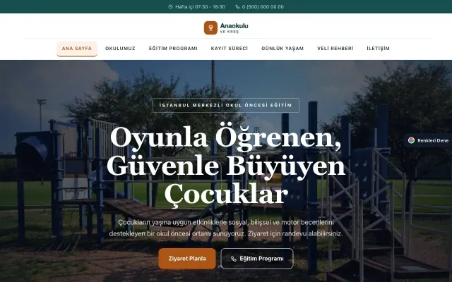 Anaokulu için Zigzag Petrol Turuncu – Anaokulu Web Sitesi ana sayfa görünümü