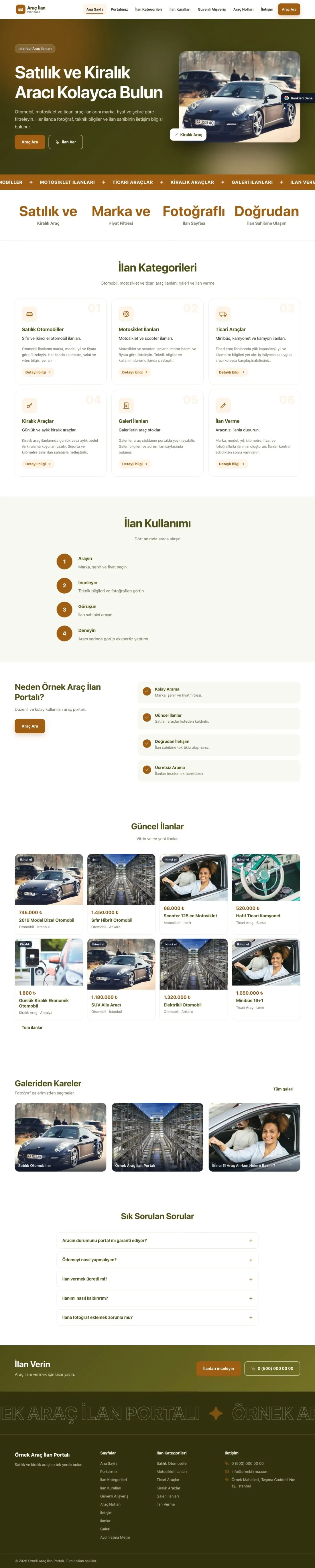 Araç İlan Portalı için Hareketli Zeytin Turuncu – Araç İlan Portalı Web Sitesi ana sayfa görünümü