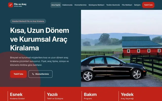 Blok Mavi Kırmızı – Araç Kiralama Web Sitesi ana sayfa görünümü