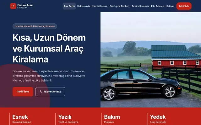 Blok Mavi Kırmızı II – Araç Kiralama Web Sitesi ana sayfa görünümü
