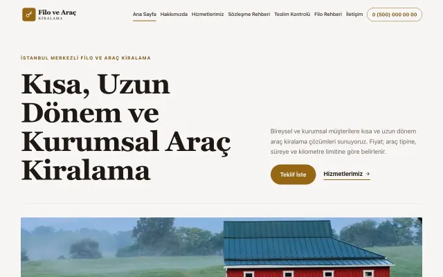 Editoryal Kahve Turuncu – Araç Kiralama Web Sitesi ana sayfa görünümü