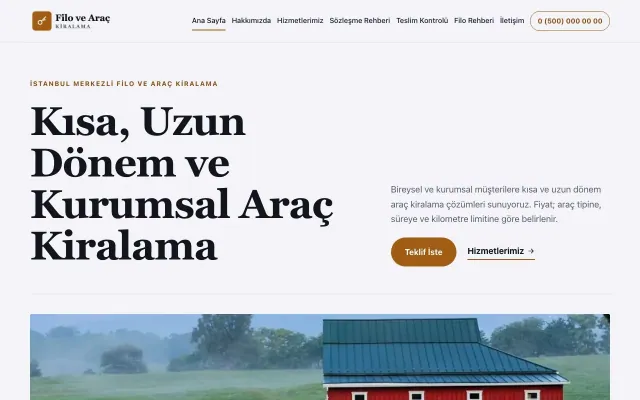 Editoryal Lacivert Turuncu – Araç Kiralama Web Sitesi ana sayfa görünümü