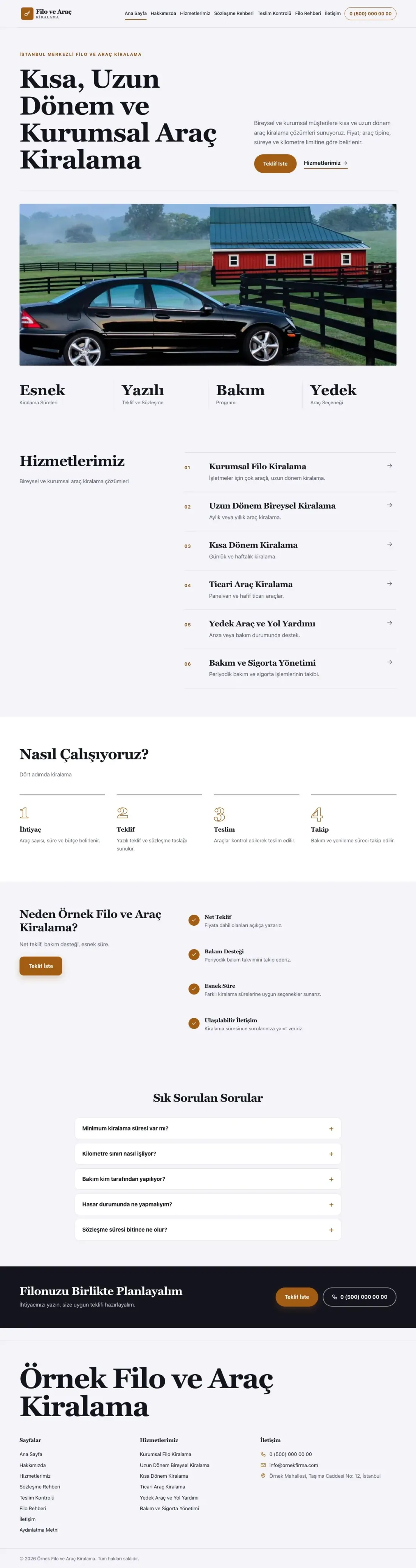 Editoryal Lacivert Turuncu – Araç Kiralama Web Sitesi ana sayfa görünümü
