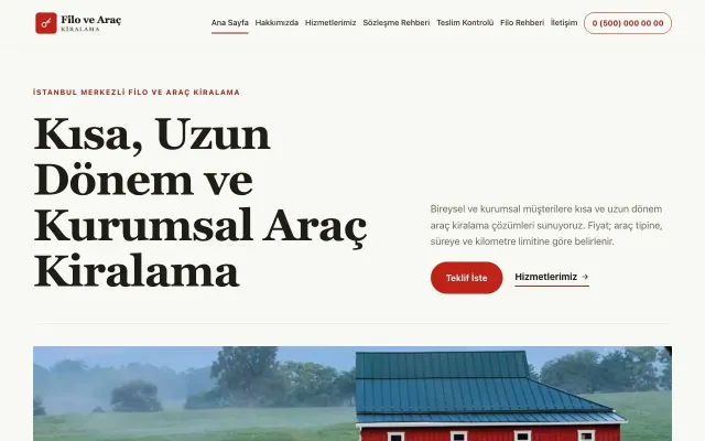Editoryal Zeytin Kırmızı – Araç Kiralama Web Sitesi ana sayfa görünümü