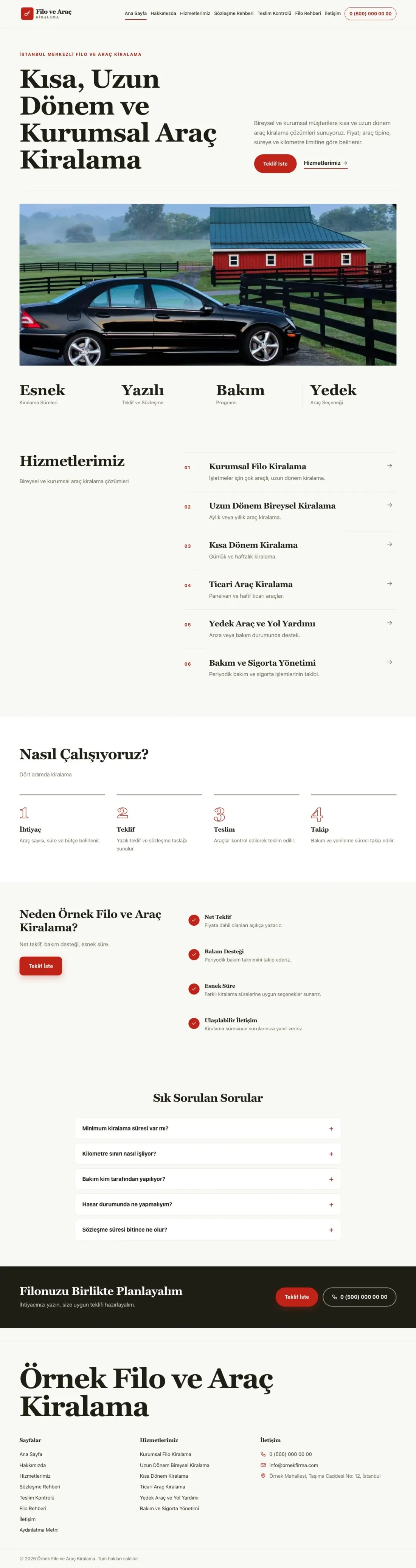 Editoryal Zeytin Kırmızı – Araç Kiralama Web Sitesi ana sayfa görünümü