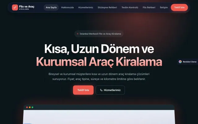 Araç Kiralama için Koyu Modern Mavi Kırmızı – Araç Kiralama Web Sitesi ana sayfa görünümü