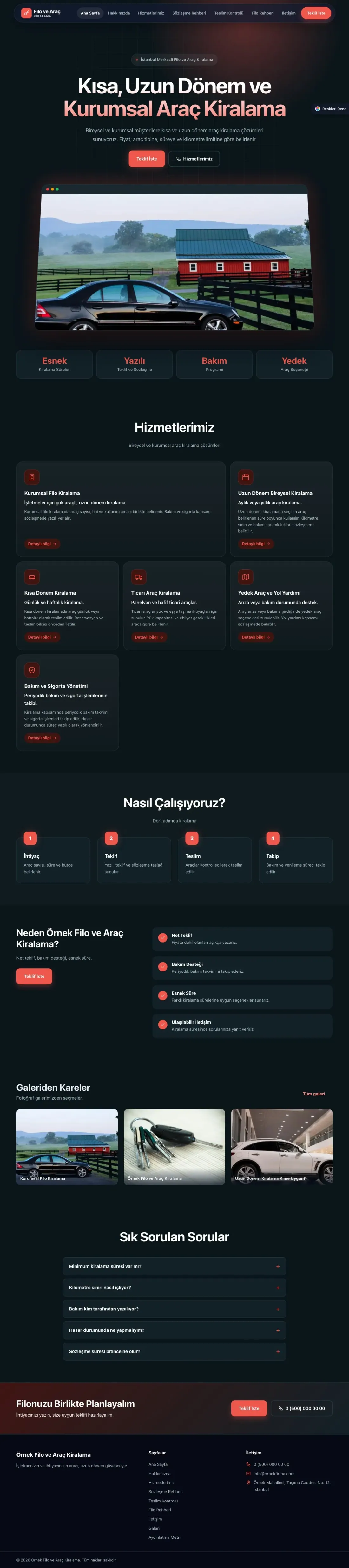 Araç Kiralama için Koyu Modern Mavi Kırmızı – Araç Kiralama Web Sitesi ana sayfa görünümü