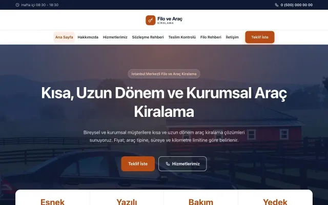 Merkez Mavi Turuncu – Araç Kiralama Web Sitesi ana sayfa görünümü