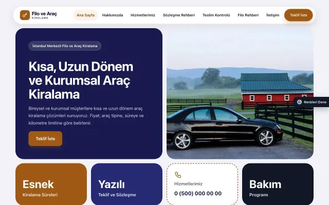 Araç Kiralama için Mozaik Lacivert Turuncu – Araç Kiralama Web Sitesi ana sayfa görünümü