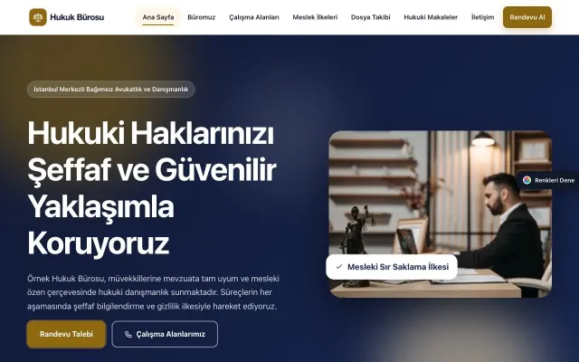 Avukat ve Hukuk Bürosu için Hareketli Lacivert Amber – Avukat ve Hukuk Bürosu Web Sitesi ana sayfa görünümü