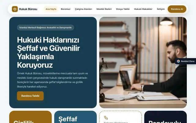 Avukat ve Hukuk Bürosu için Mozaik Mavi Turuncu – Avukat ve Hukuk Bürosu Web Sitesi ana sayfa görünümü