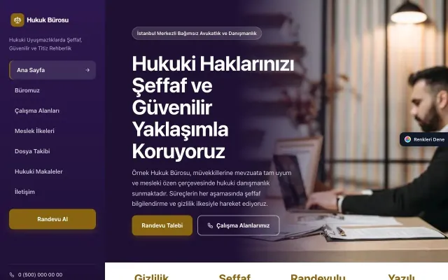 Avukat ve Hukuk Bürosu için Sol Menü Mor Amber – Avukat ve Hukuk Bürosu Web Sitesi ana sayfa görünümü