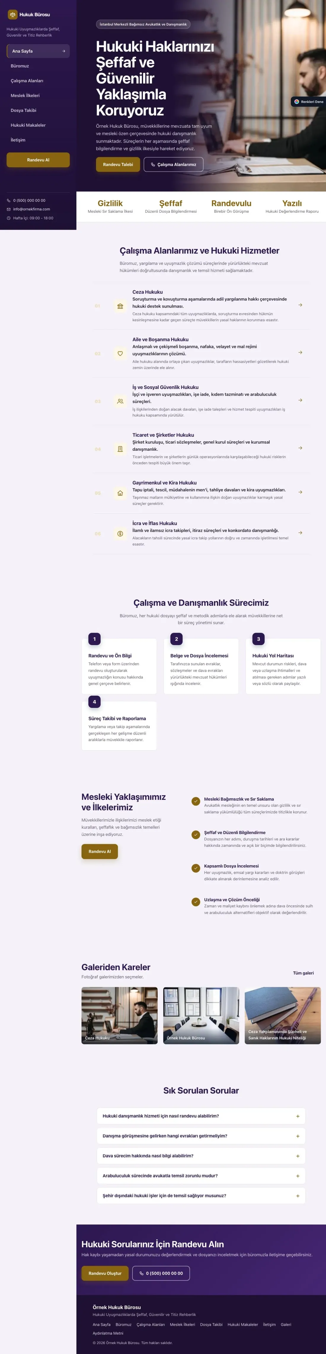 Avukat ve Hukuk Bürosu için Sol Menü Mor Amber – Avukat ve Hukuk Bürosu Web Sitesi ana sayfa görünümü