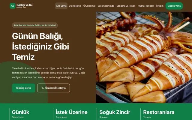 Balıkçı ve Su Ürünleri için Blok Kahve Yeşil – Balıkçı ve Su Ürünleri Web Sitesi ana sayfa görünümü