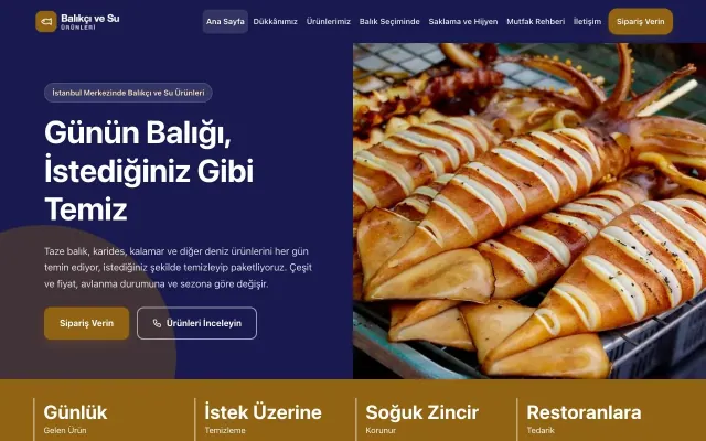 Balıkçı ve Su Ürünleri için Blok Lacivert Turuncu – Balıkçı ve Su Ürünleri Web Sitesi ana sayfa görünümü
