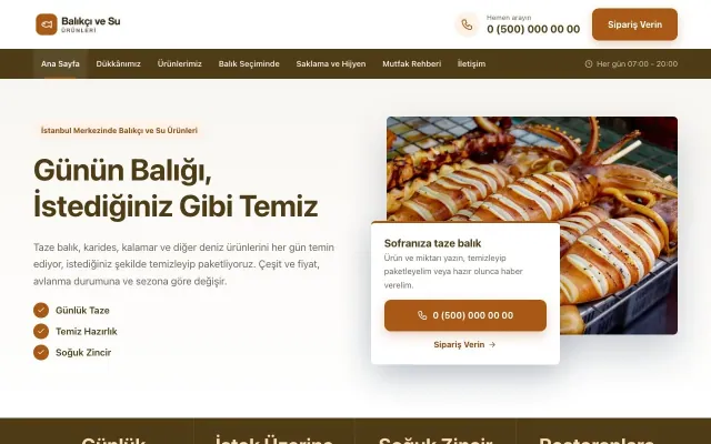 Balıkçı ve Su Ürünleri için Bölünmüş Kahve Turuncu – Balıkçı ve Su Ürünleri Web Sitesi ana sayfa görünümü