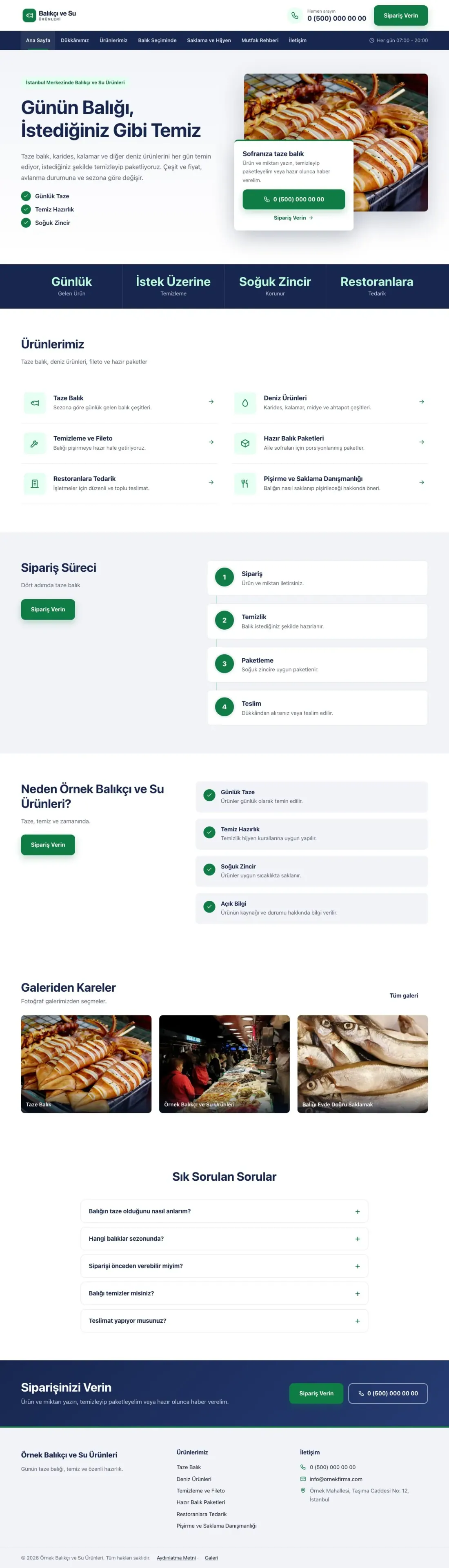 Balıkçı ve Su Ürünleri için Bölünmüş Mavi Yeşil – Balıkçı ve Su Ürünleri Web Sitesi ana sayfa görünümü