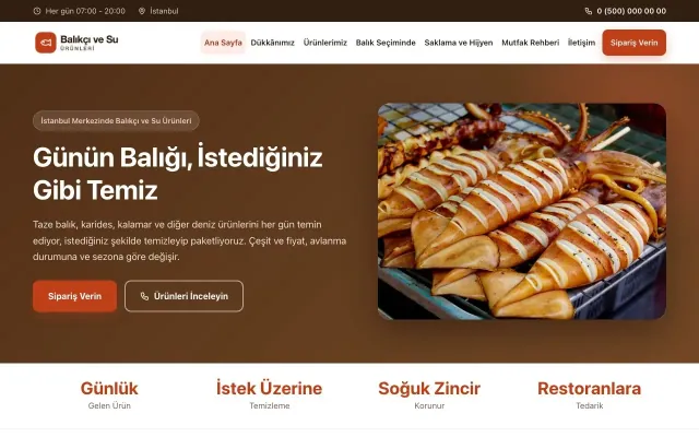 Balıkçı ve Su Ürünleri için Klasik Kahve Turuncu – Balıkçı ve Su Ürünleri Web Sitesi ana sayfa görünümü