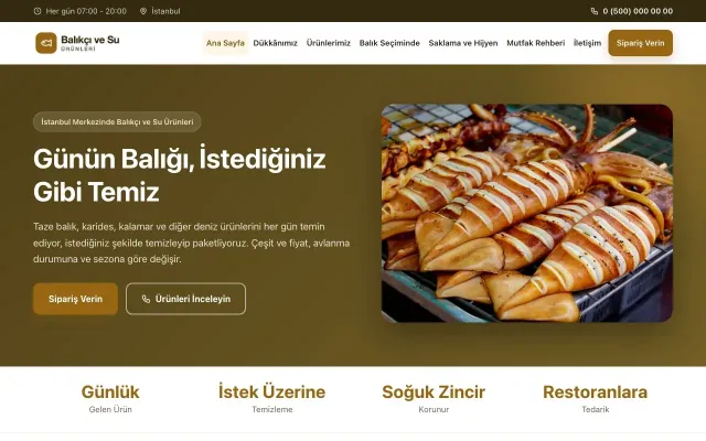 Balıkçı ve Su Ürünleri için Klasik Kahve Turuncu II – Balıkçı ve Su Ürünleri Web Sitesi ana sayfa görünümü