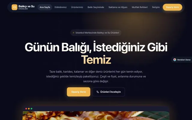 Balıkçı ve Su Ürünleri için Koyu Modern Lacivert Turuncu – Balıkçı ve Su Ürünleri Web Sitesi ana sayfa görünümü
