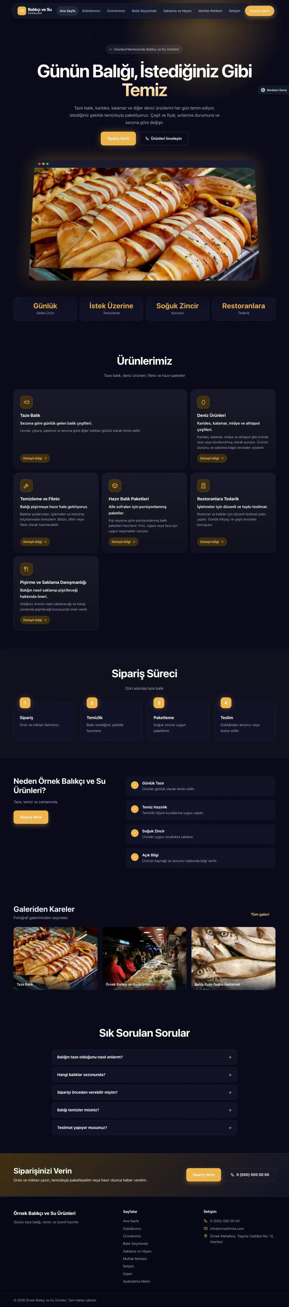 Balıkçı ve Su Ürünleri için Koyu Modern Lacivert Turuncu – Balıkçı ve Su Ürünleri Web Sitesi ana sayfa görünümü