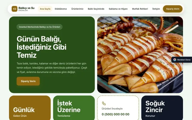 Balıkçı ve Su Ürünleri için Mozaik Yeşil Amber – Balıkçı ve Su Ürünleri Web Sitesi ana sayfa görünümü