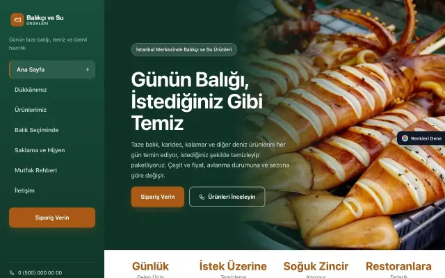 Balıkçı ve Su Ürünleri için Sol Menü Petrol Turuncu – Balıkçı ve Su Ürünleri Web Sitesi ana sayfa görünümü