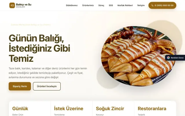 Balıkçı ve Su Ürünleri için Tek Sayfa Kahve Turuncu – Balıkçı ve Su Ürünleri Web Sitesi ana sayfa görünümü