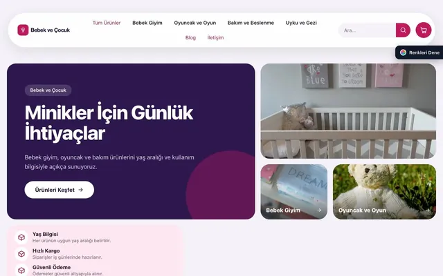 Bebek ve Çocuk için Bento Mor Pembe – Bebek ve Çocuk E-ticaret Sitesi ana sayfa görünümü