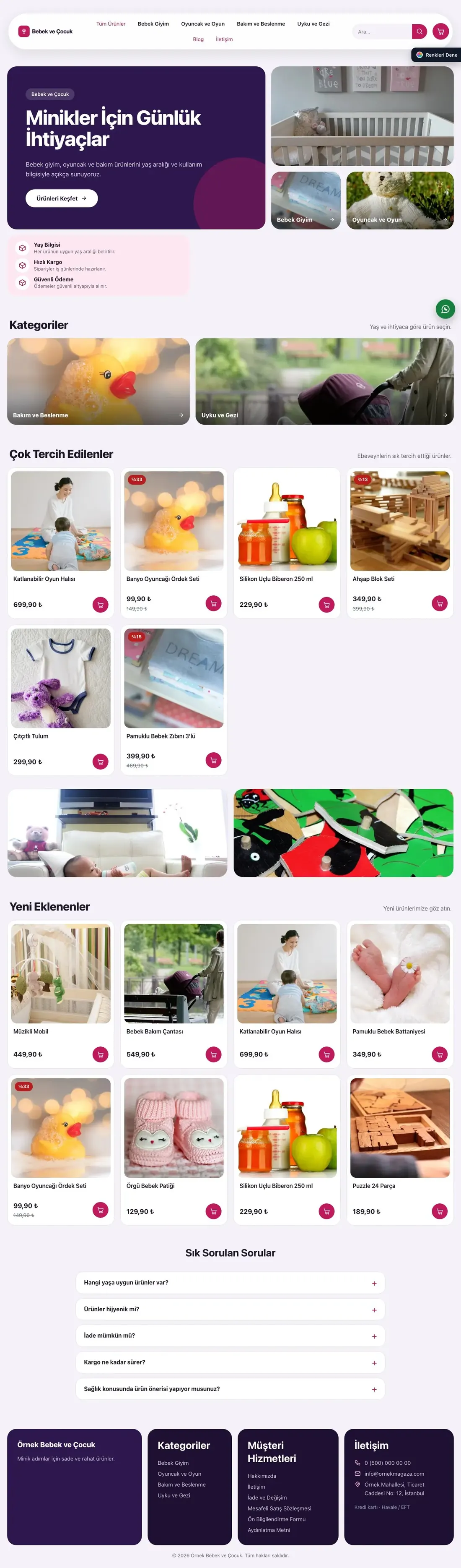 Bebek ve Çocuk için Bento Mor Pembe – Bebek ve Çocuk E-ticaret Sitesi ana sayfa görünümü