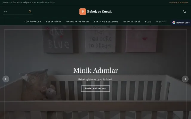 Bebek ve Çocuk için Koyu Lüks Petrol Turuncu – Bebek ve Çocuk E-ticaret Sitesi ana sayfa görünümü